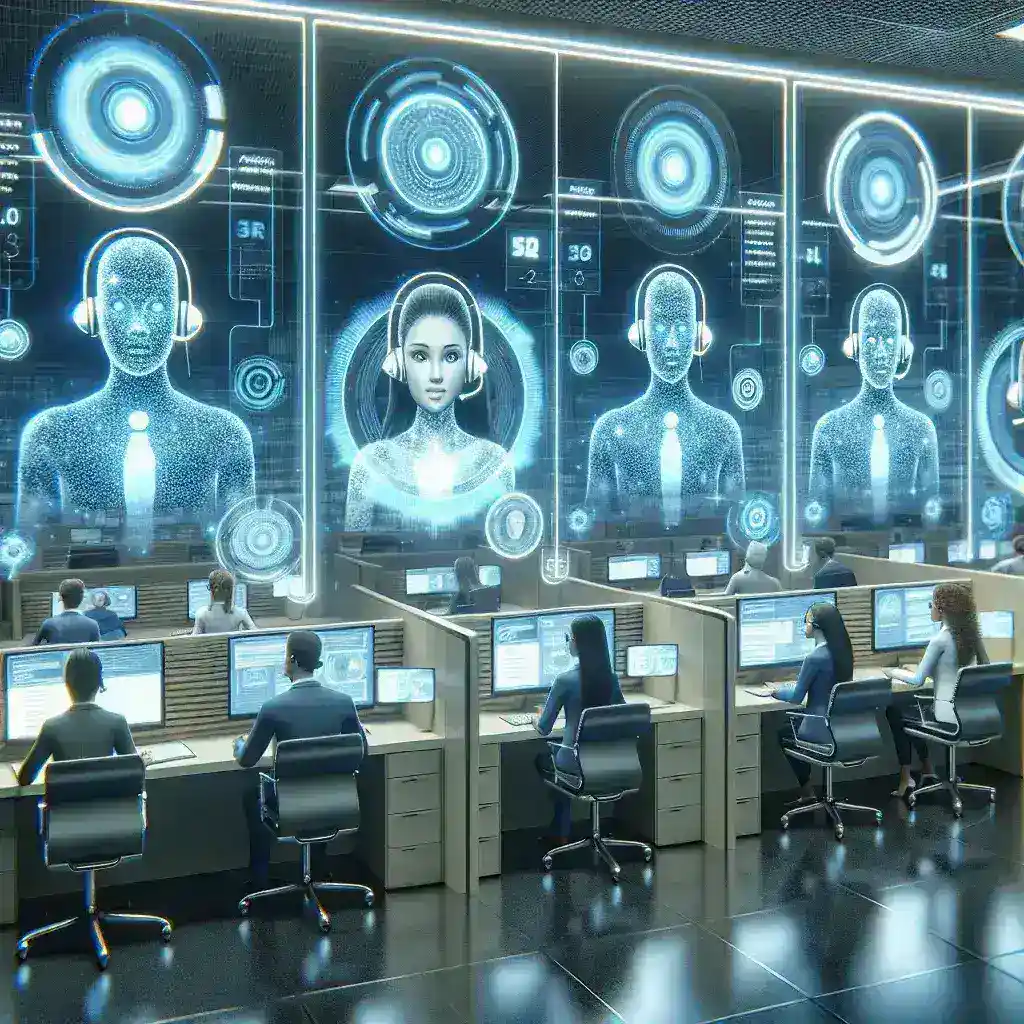 "Realtime AI customer support agents assisting users through live chat on a computer screen, showcasing innovative technology in customer service revolution."